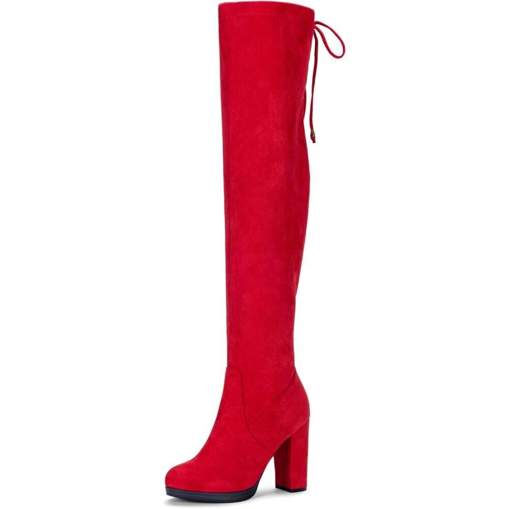 Women's Red-imitation Suede Thigh High Over The Knee Rounded Toe Tall Long Boot